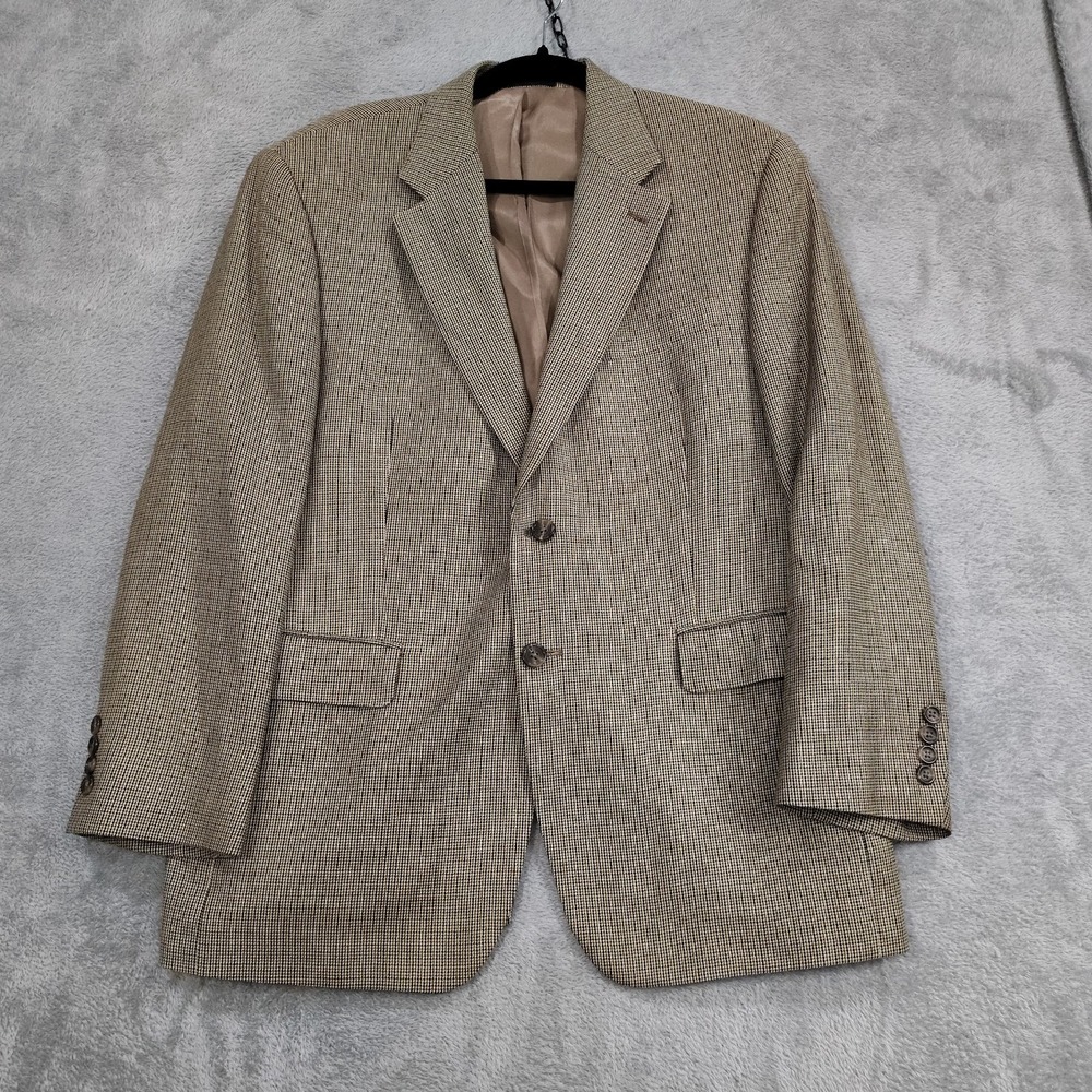Chaps Men's Tan Plaid Silk Wool Blend Blazer 40S Classic Dinner Jacket‎ Designer